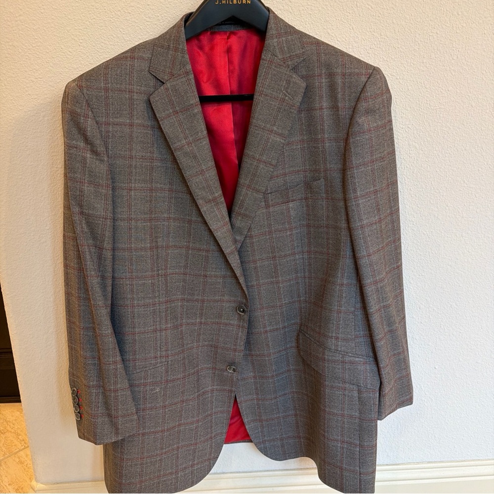 Classic taupe and red windowpane Men's Blazer